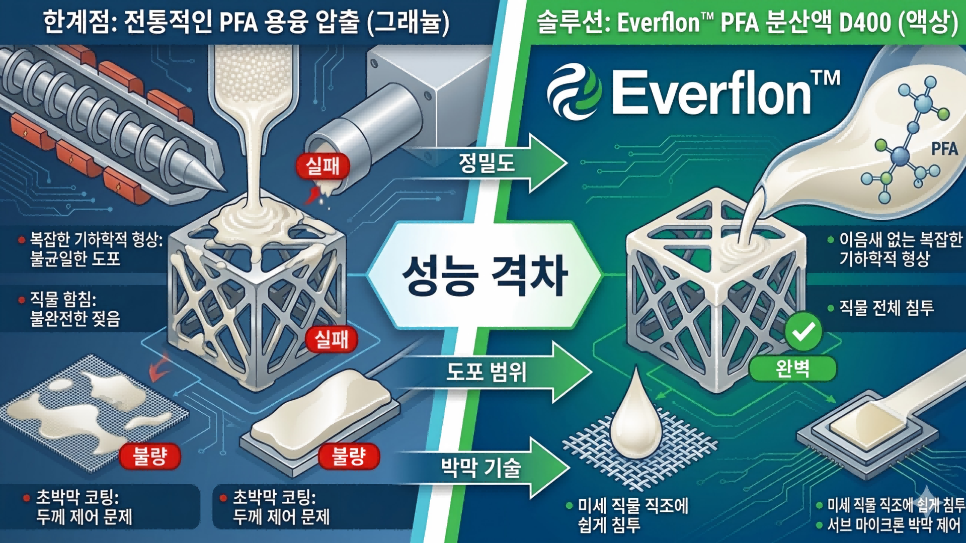 복잡하거나 다공성인 기재에 극강의 불소수지 보호 기능을 부여하는 방법은 무엇일까요
